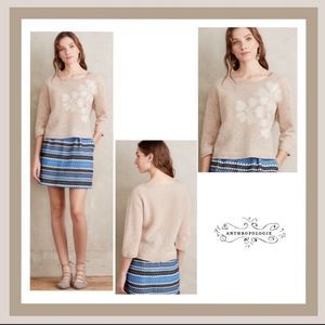 Anthropologie Troubadour Wool Snow Blossom Felted Floral Sweater Size M